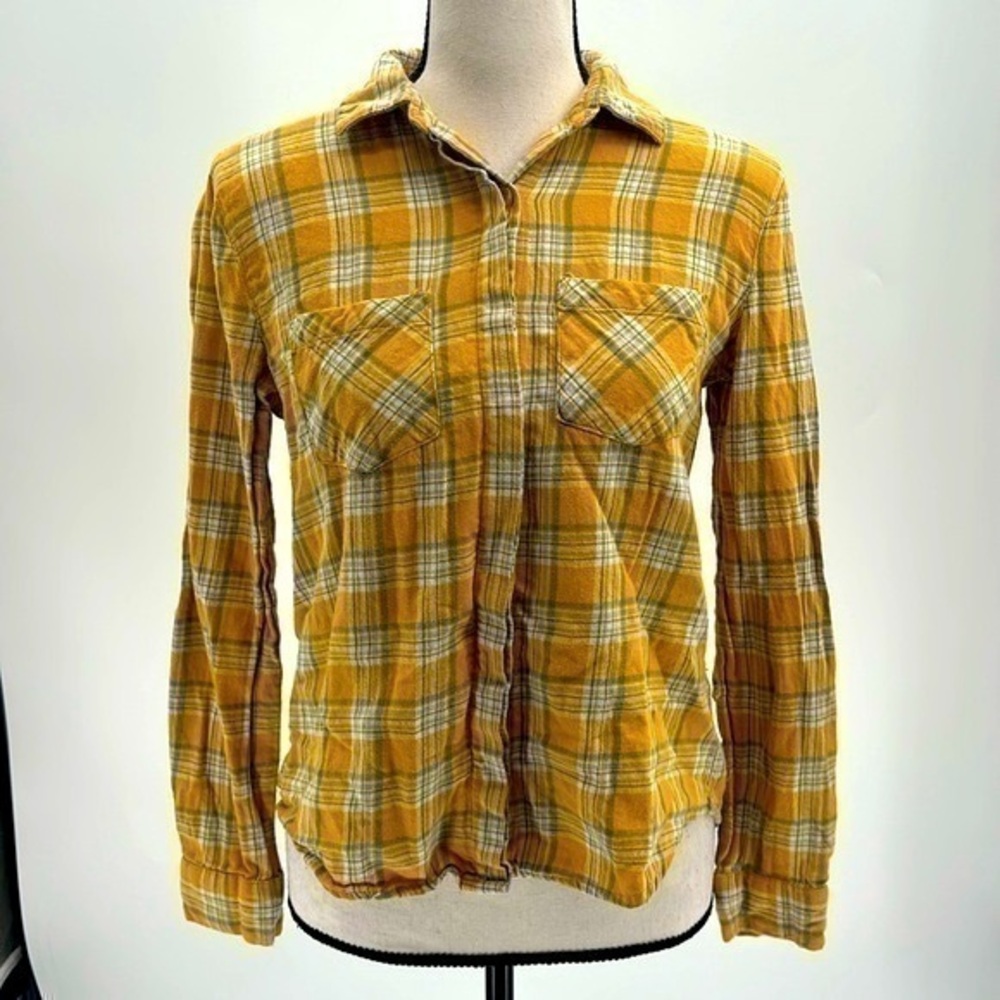 UEC Gold plaid flannel fitted shirt size small Harper